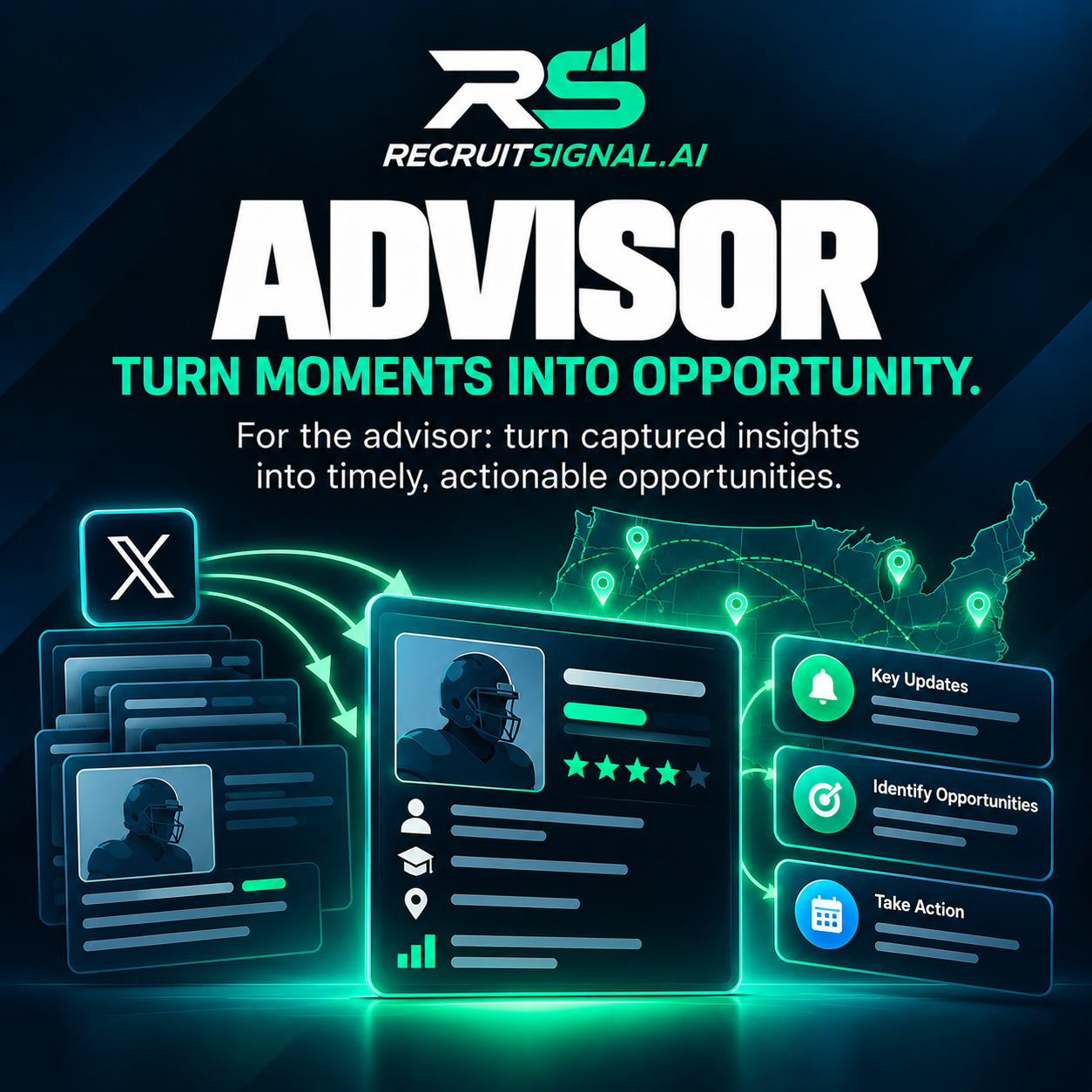 Recruiting Advisor — For the advisor: every family's moment, and the post drafted for you.